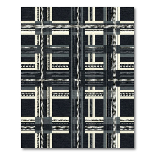 Monochrome Herringbone Plaid Geometric Grid Rug