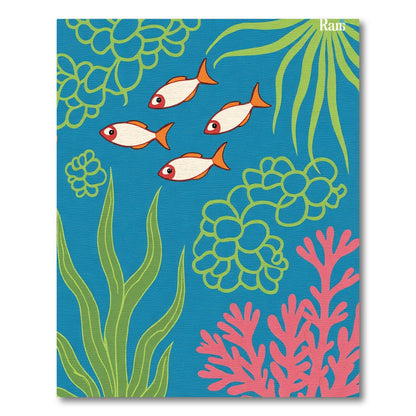 Aqua Coral School Fish Garden Rug