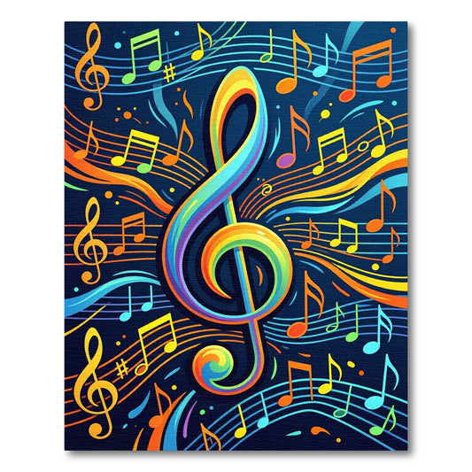 Vibrant Rainbow Treble Clef Notes Rug