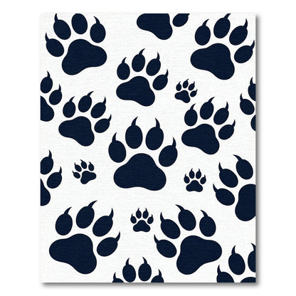 Navy Black Animal Paw Footprint Rug