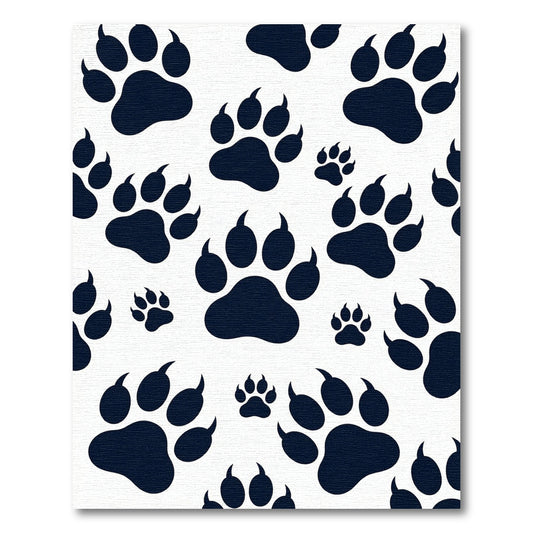 Navy Black Animal Paw Footprint Rug