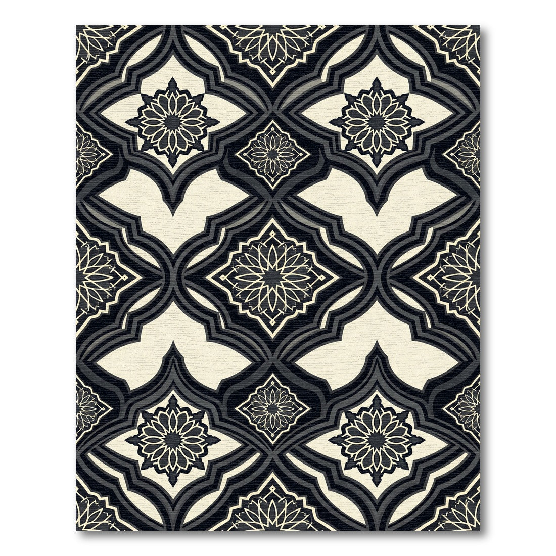 Intricate Black Cream Geometric Mandala Accent Rug