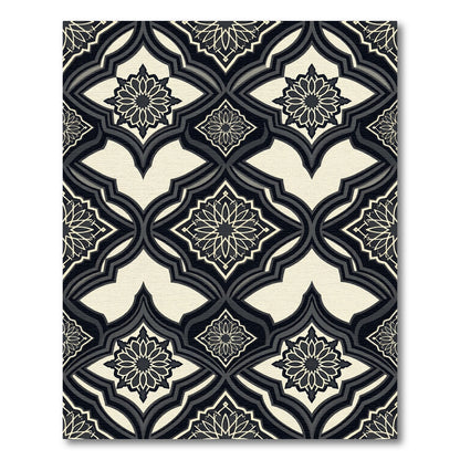 Intricate Black Cream Geometric Mandala Accent Rug