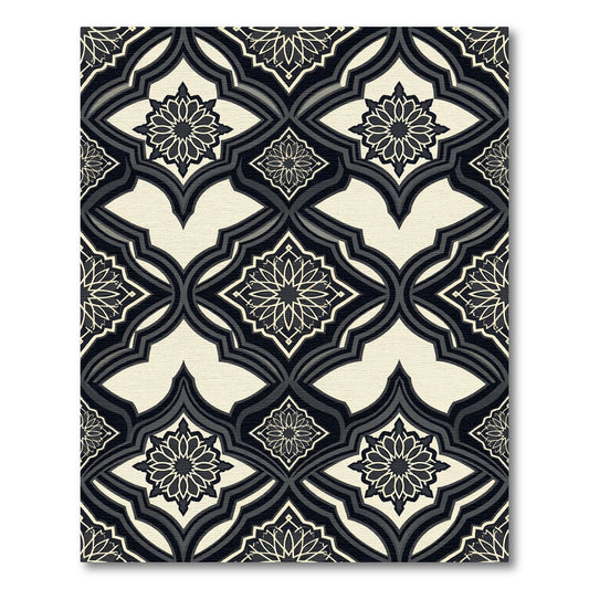 Intricate Black Cream Geometric Mandala Accent Rug