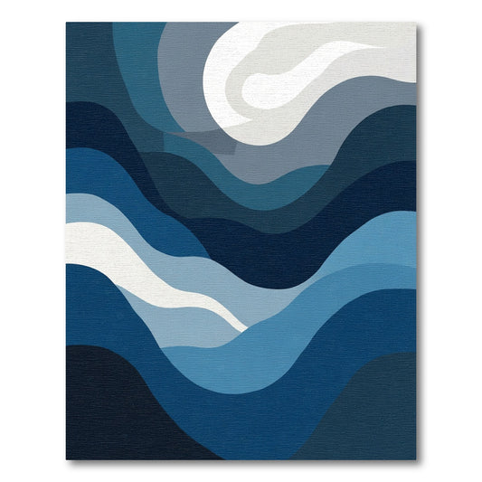 Modern Deep Blue Wavy Abstract Rug