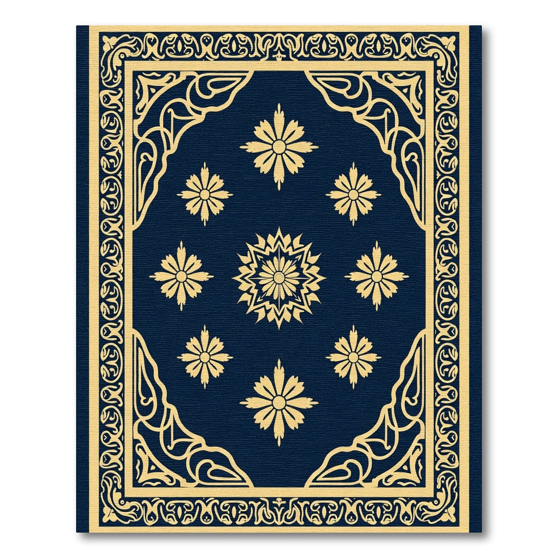 Deep Blue Gold Floral Medallion Rug