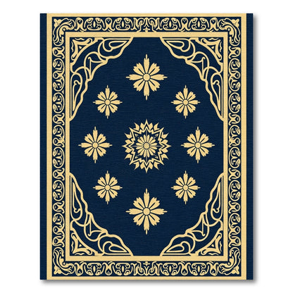Deep Blue Gold Floral Medallion Rug