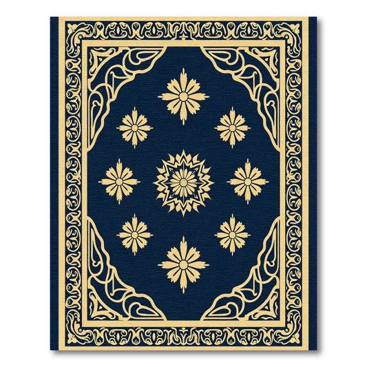 Deep Blue Gold Floral Medallion Rug