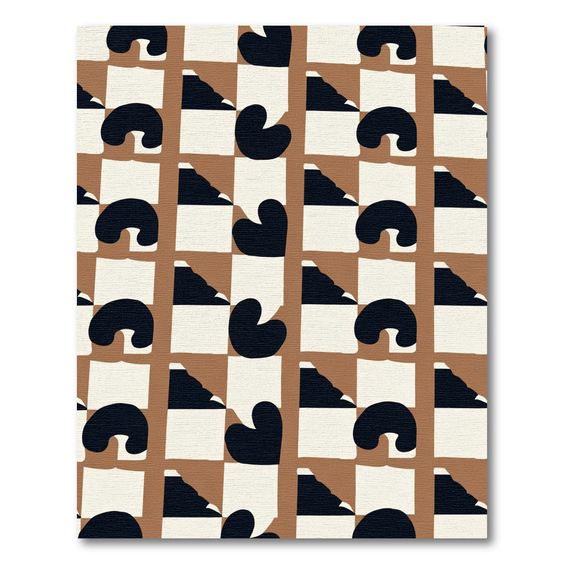 Brown Black White Abstract Checkered Rug