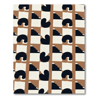 Brown Black White Abstract Checkered Rug