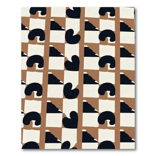 Brown Black White Abstract Checkered Rug