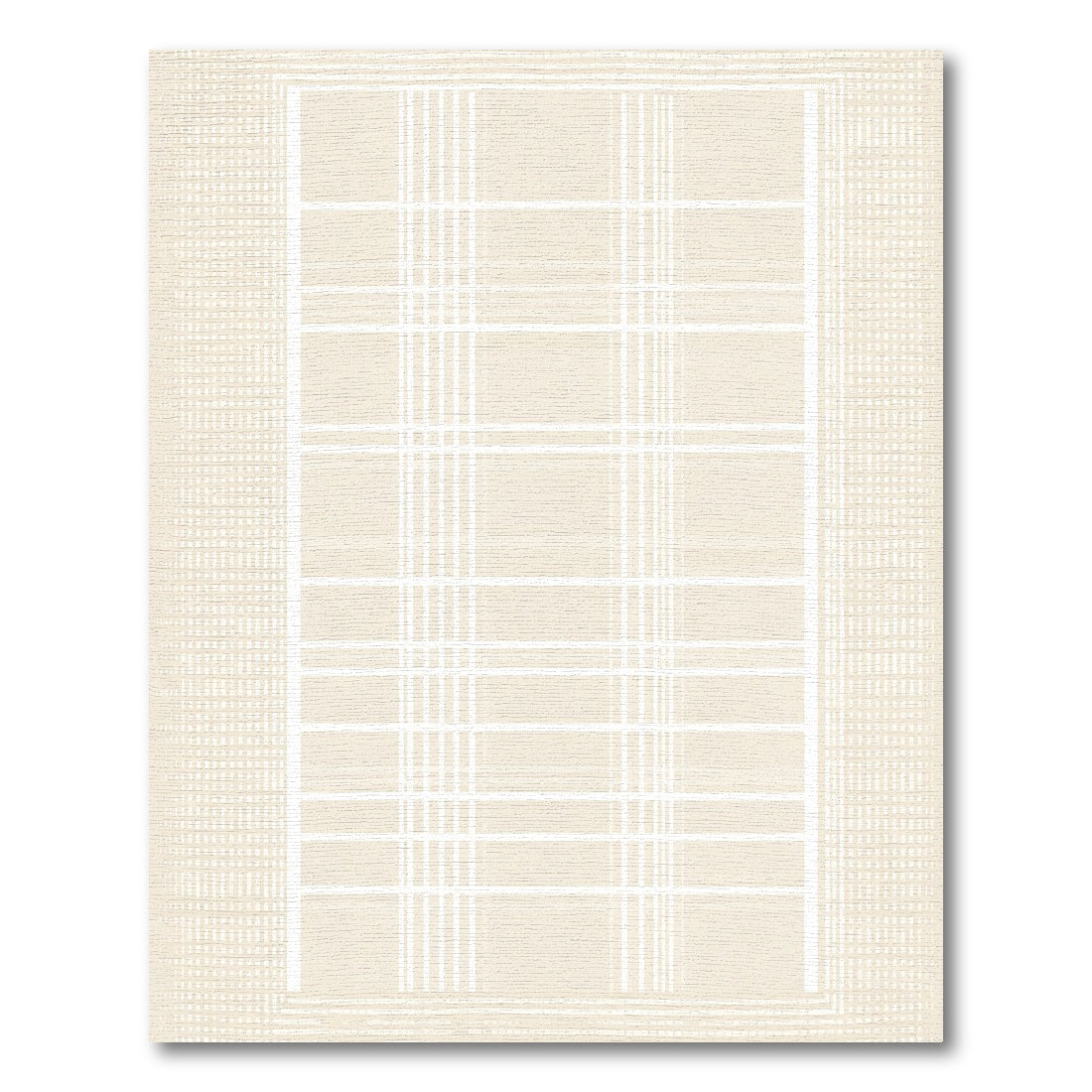 Cream and White Plaid Grid Rug