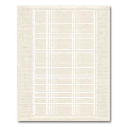 Cream and White Plaid Grid Rug