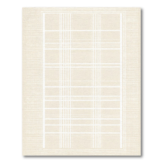 Cream and White Plaid Grid Rug