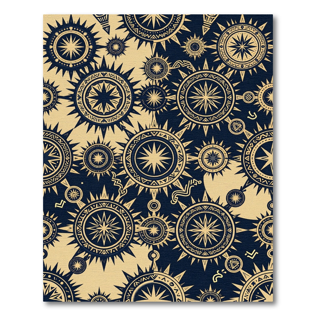 Golden Celestial Sunburst Navy Geometric Rug