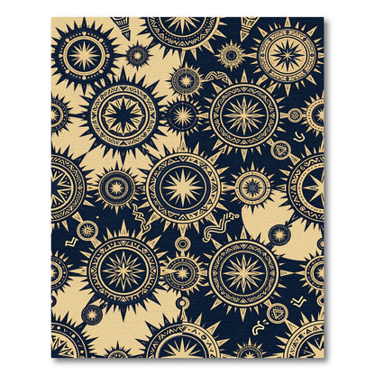 Golden Celestial Sunburst Navy Geometric Rug