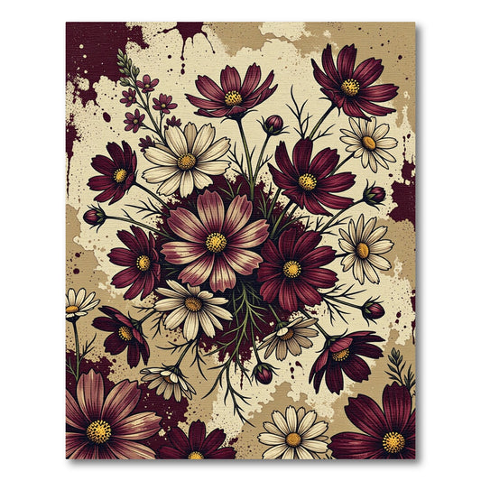 Maroon White Floral Bouquet Background Rug