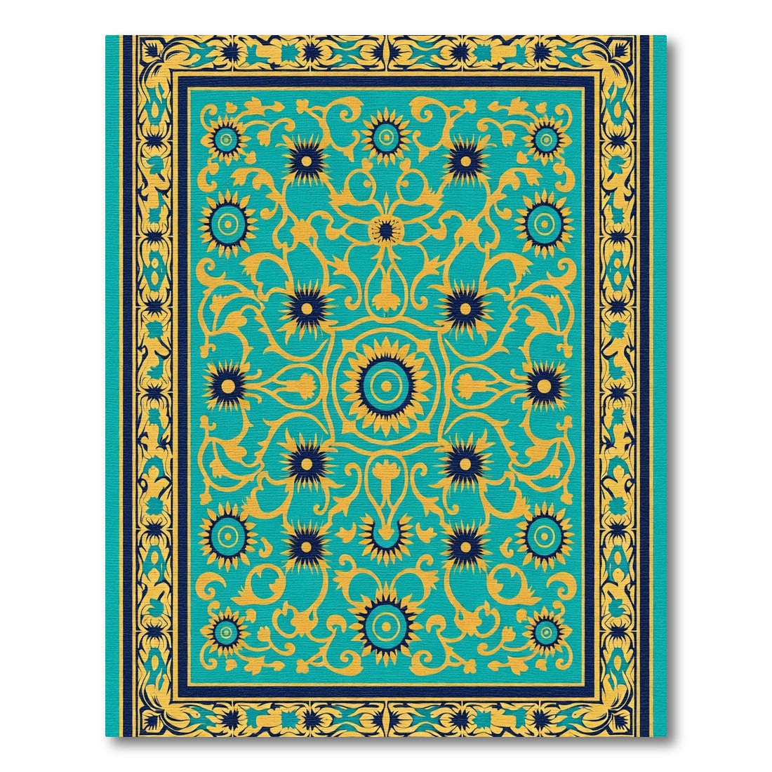 Turquoise Yellow Floral Medallion Rug
