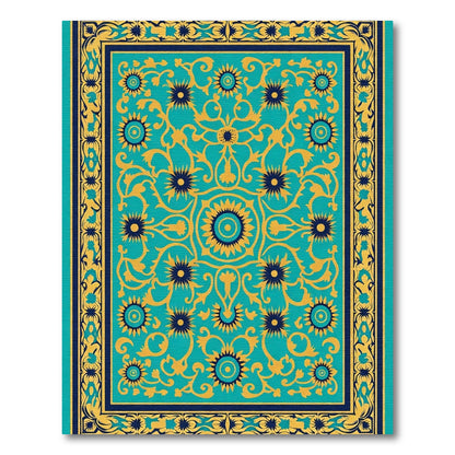 Turquoise Yellow Floral Medallion Rug