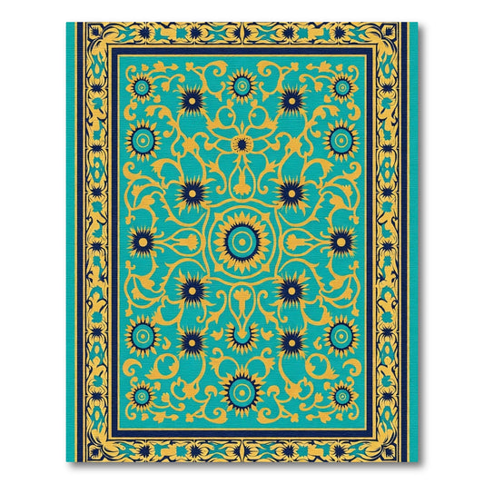 Turquoise Yellow Floral Medallion Rug