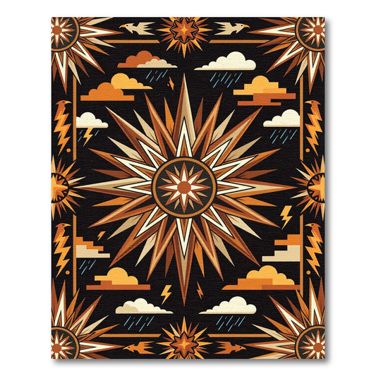 Celestial Golden Sunburst Geometric Art Rug
