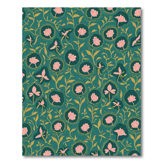 Teal Pink Floral Vine Whimsical Rug