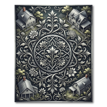 Silver Farmhouse Filigree Floral Medallion Rug