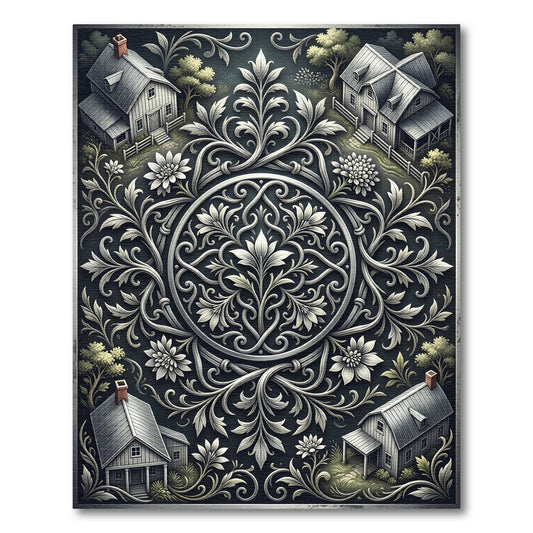 Silver Farmhouse Filigree Floral Medallion Rug