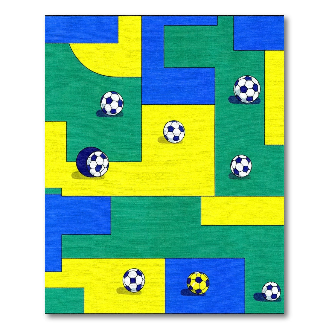 Vibrant Color Block Soccer Ball Rug