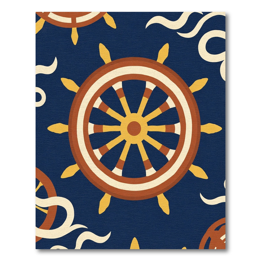 Nautical Ship Wheel Navy Waves Rug