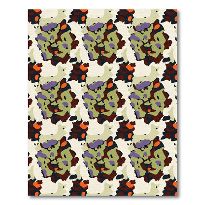 Abstract Camouflage Green Orange Forms Rug