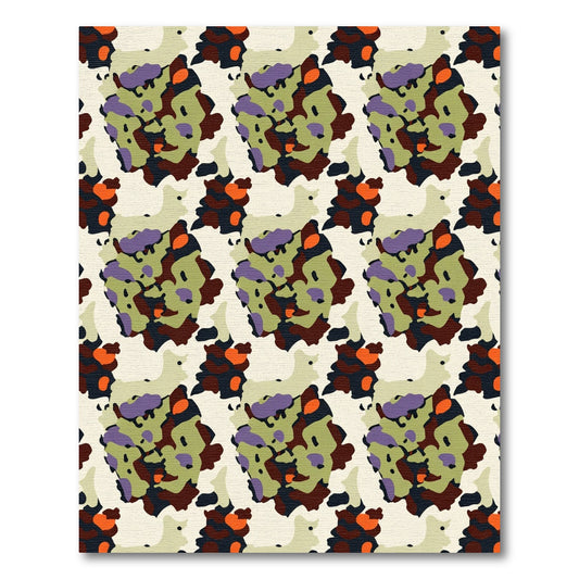 Abstract Camouflage Green Orange Forms Rug