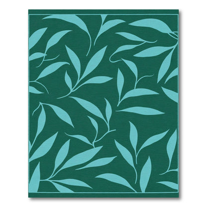 Deep Teal Leaf Branch Arrangement Rug