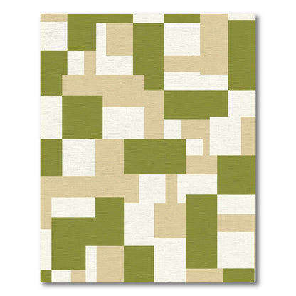 Abstract Green Tan Geometric Shapes Rug