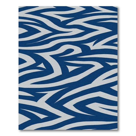 Deep Blue White Organic Wave Rug
