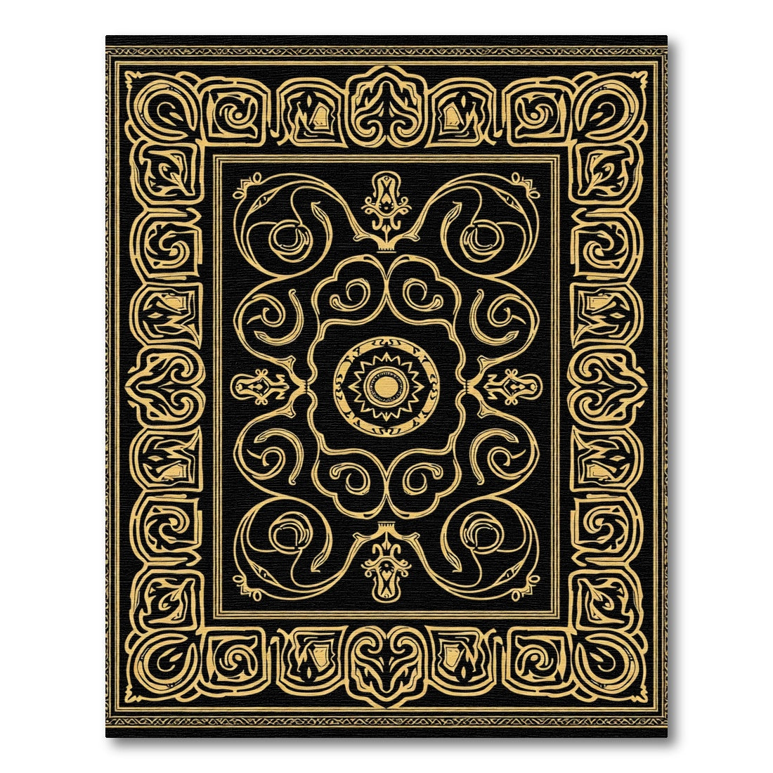 Black And Gold Medieval Scroll Rug