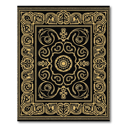 Black And Gold Medieval Scroll Rug