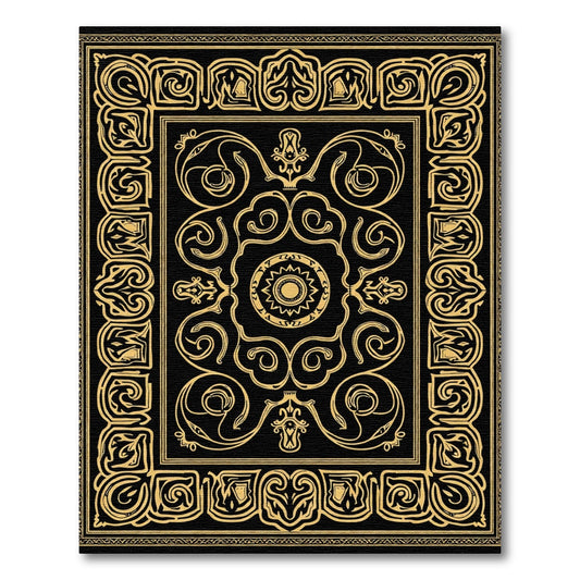 Black And Gold Medieval Scroll Rug