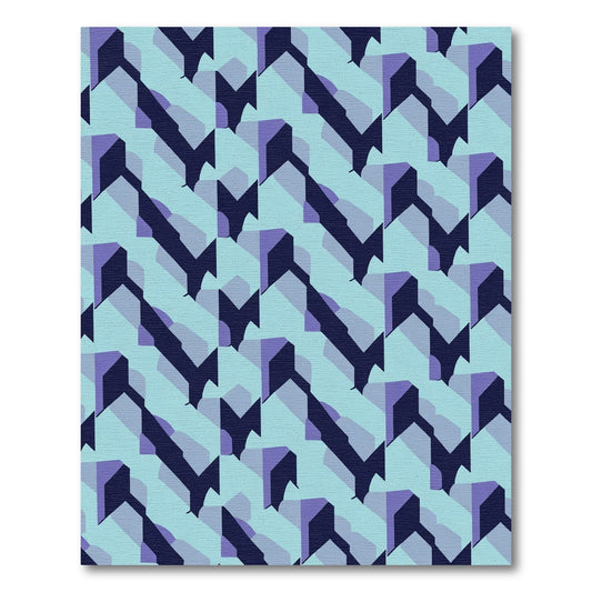 Muted Teal Purple Geometric Cascade Rug