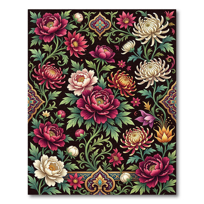 Dark Crimson Floral Art Deco Garden Rug