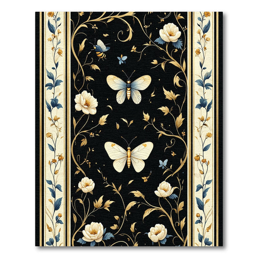 Black Floral Butterfly Garden Rug