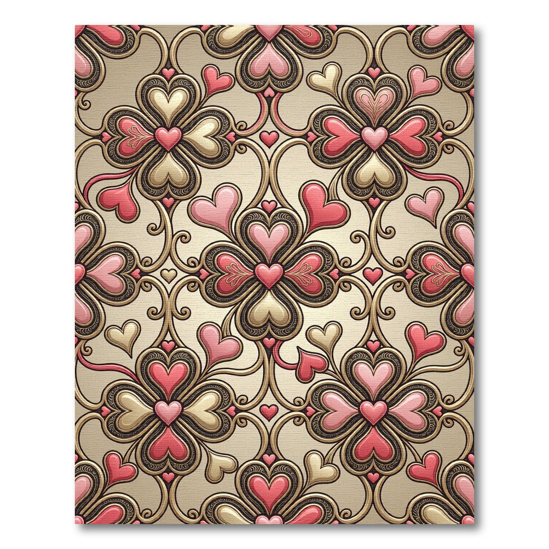 Golden Pink Heart Filigree Collection Rug