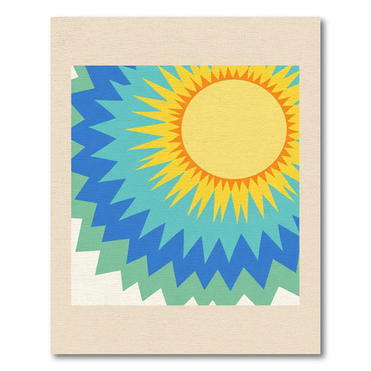 Radiant Sunburst Yellow Blue Green Waves Rug