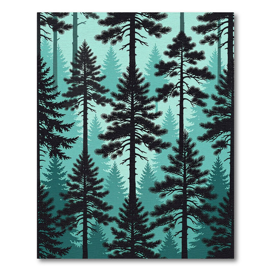 Misty Teal Forest Silhouette Rug