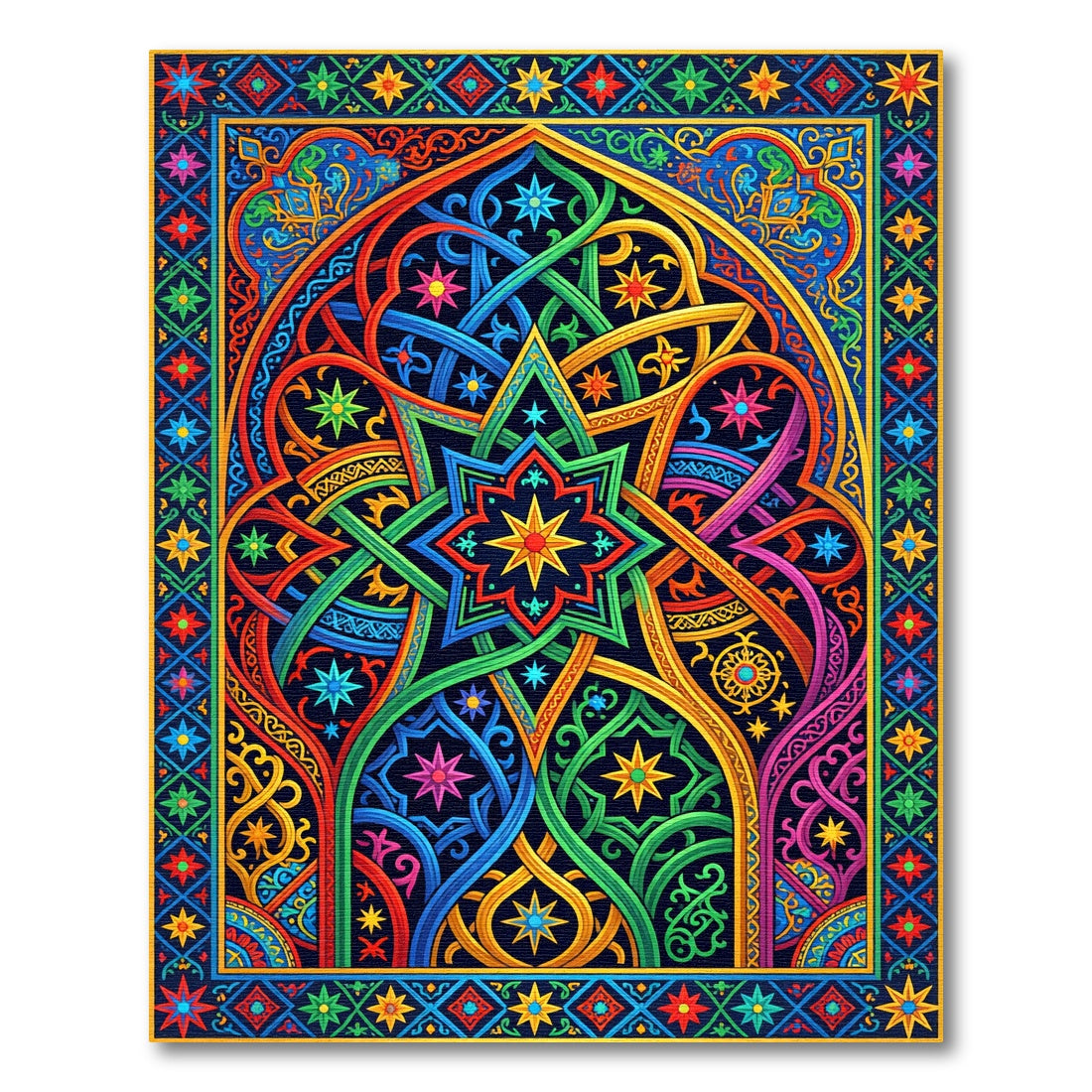 Vibrant Multicolored Geometric Celestial Starry Kaleidoscope Rug