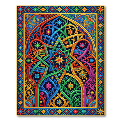 Vibrant Multicolored Geometric Celestial Starry Kaleidoscope Rug