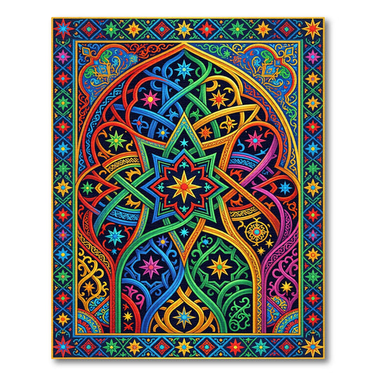 Vibrant Multicolored Geometric Celestial Starry Kaleidoscope Rug
