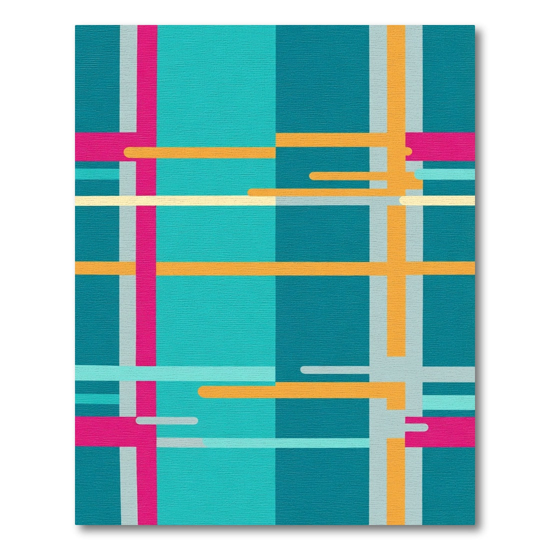 Modern Teal Orange Plaid Graphic Rug