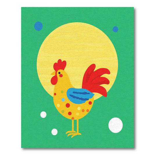 Yellow Rooster With Red Tail Medallion Rug