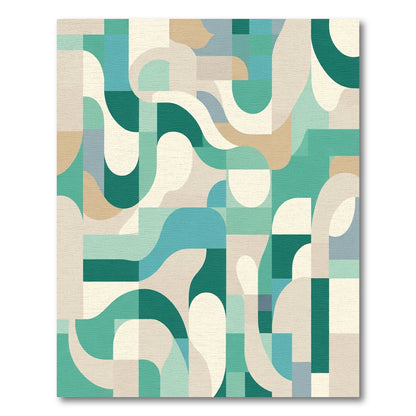 Abstract Teal Cream Geometric Flow Rug